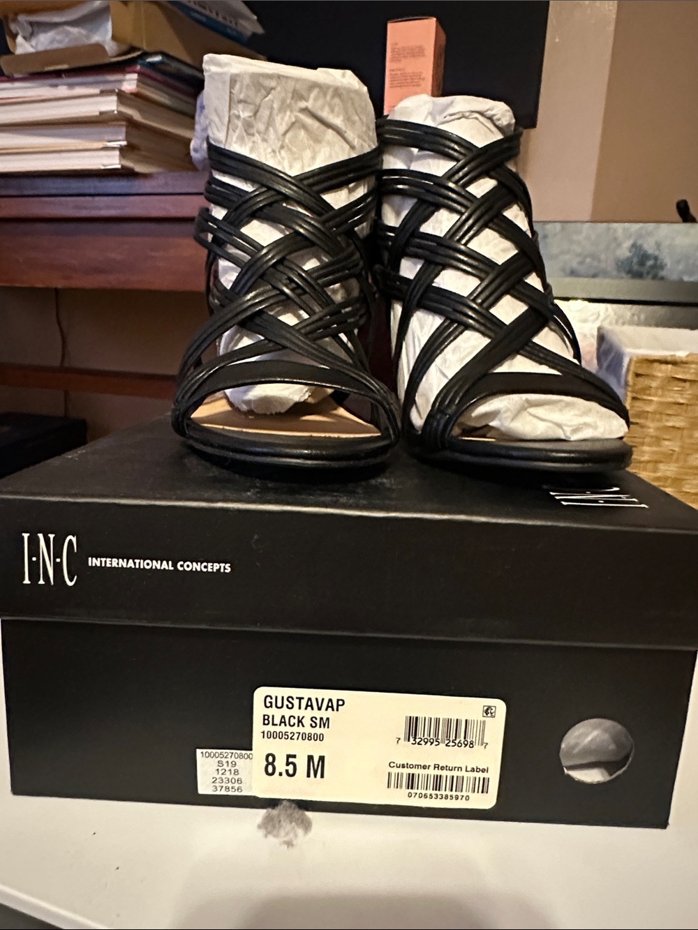 INC International Concepts Black Strappy Open-Toe Heels